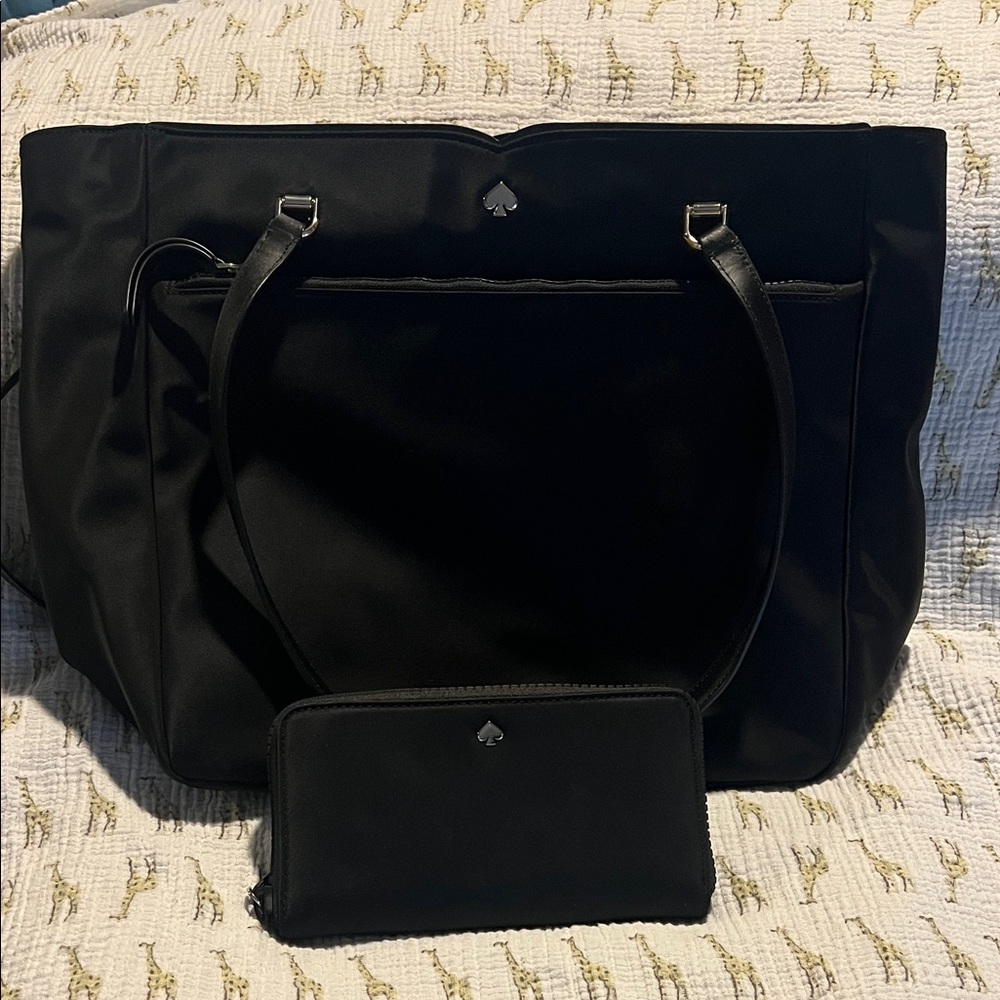 Kate Spade Black Women's Tote Bag and Wallet Set Nylon Silver hardware Nice!